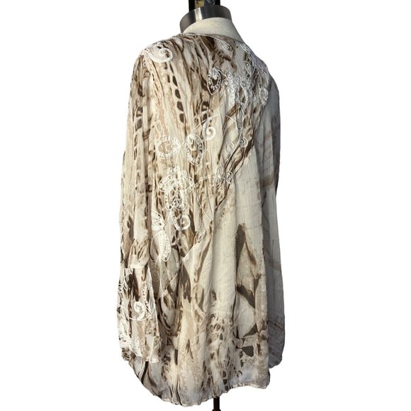 Travelers collection by Chicos 3/US-L16-18 Cardigan Open Front Brown Cream Embro - Picture 3 of 12